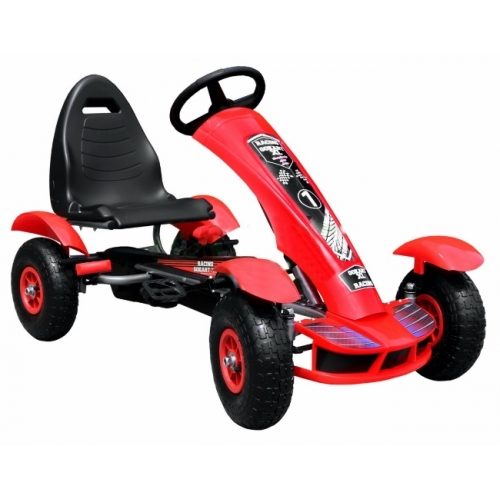 gokart dla dzieci do 50 kg wolny bieg, stalowa wzmocniona rama, regulowany wyprofilowany fotel, system bezpieczeństwa w